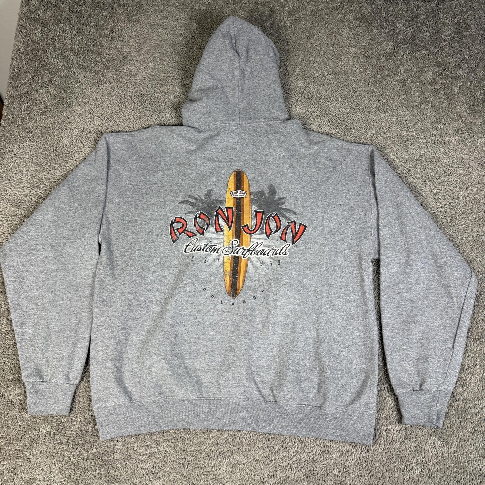 Ron Jon Surf Shop Hoodie Mens Xl Gray Orlando Custom Surfboards Sweatshirt